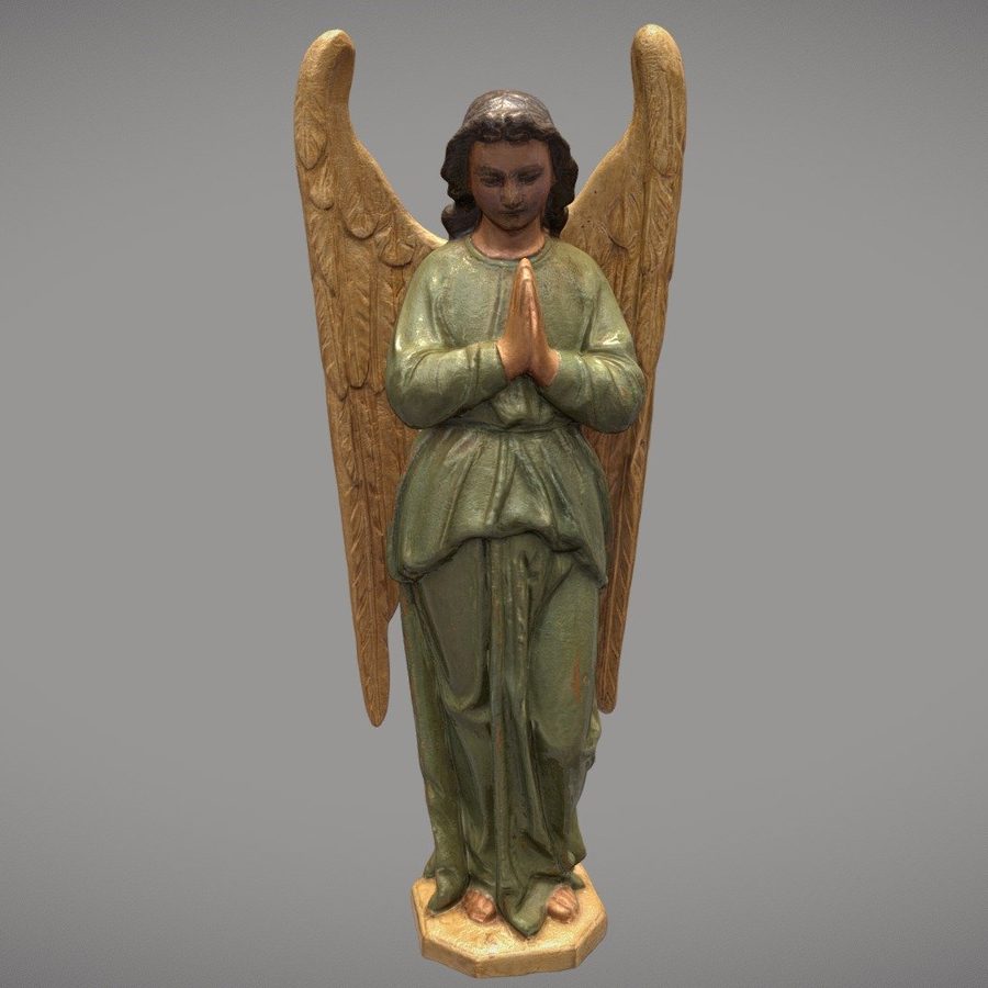 3D-модель різьбленої фігури ангела в зеленому вбранні